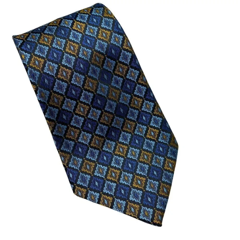 Vtg Wembley Men's Tie Necktie Wide Wemlon Polyester Blue Gold Mod Disco 70's